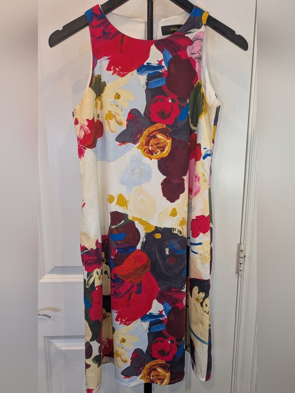 Maia Floral Sheath Dress Size 2 Sleeveless Cotton Stretch Lined Midi Career